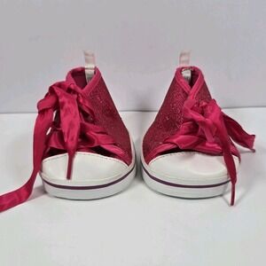 Build A Bear Shoes High Top Tennis Shoes Hot PINK Sparkles Ribbon Laces Sequins